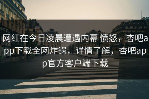 网红在今日凌晨遭遇内幕 愤怒，杏吧app下载全网炸锅，详情了解，杏吧app官方客户端下载