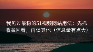 我见过最稳的51视频网站用法：先抓收藏回看，再谈其他（信息量有点大）
