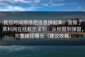 我按时间顺序把信息拼起来：我做了黑料网在线截图鉴别：从标题到弹窗，完整路径曝光（建议收藏）