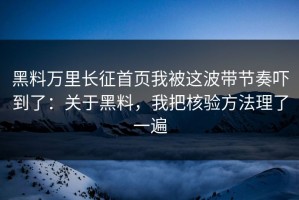 黑料万里长征首页我被这波带节奏吓到了：关于黑料，我把核验方法理了一遍