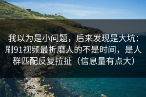 我以为是小问题，后来发现是大坑：刷91视频最折磨人的不是时间，是人群匹配反复拉扯（信息量有点大）